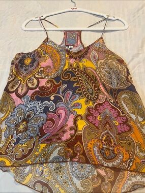 Johnny Was Paisley Print Tank Top in Pink, Yellow, Blue & Brown